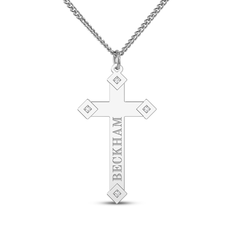 Main Image 1 of Men's Diamond Accent Cross Name Necklace Sterling Silver 22"