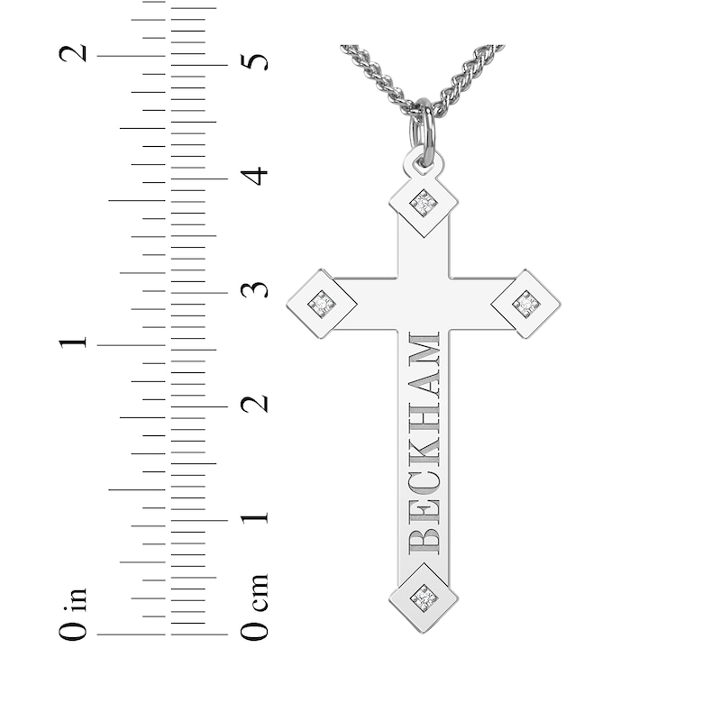 Main Image 4 of Men's Diamond Accent Cross Name Necklace Sterling Silver 22"