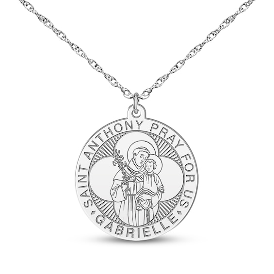 Saint & Name Medallion Necklace 10K White Gold 18"