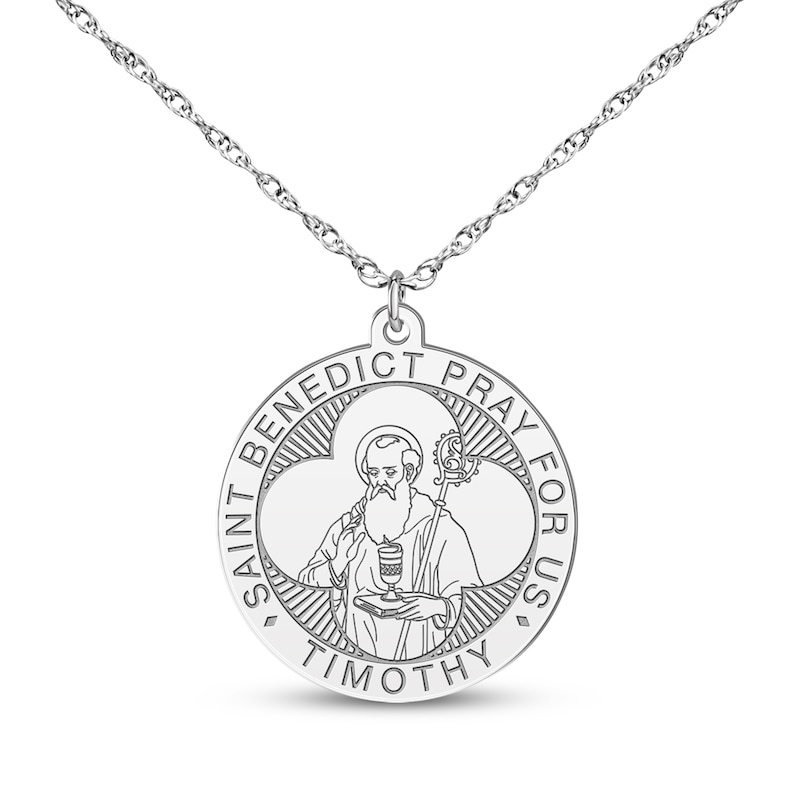 Main Image 2 of Saint & Name Medallion Necklace 10K White Gold 18"