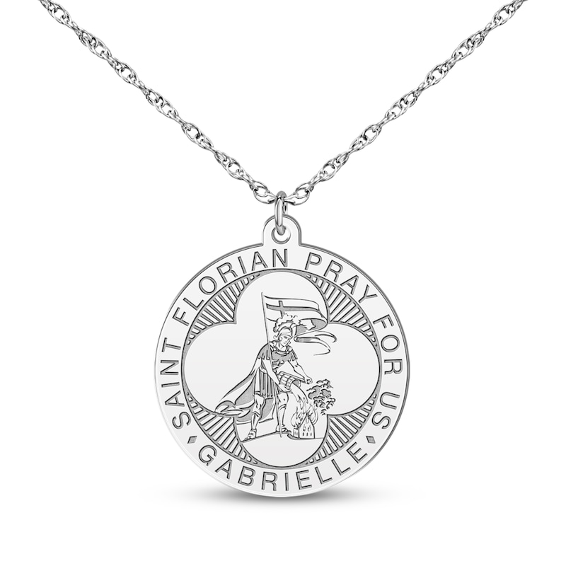Main Image 4 of Saint & Name Medallion Necklace 10K White Gold 18"