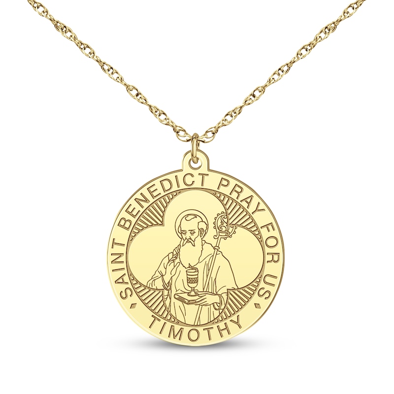Main Image 2 of Saint & Name Medallion Necklace 10K Yellow Gold 18"