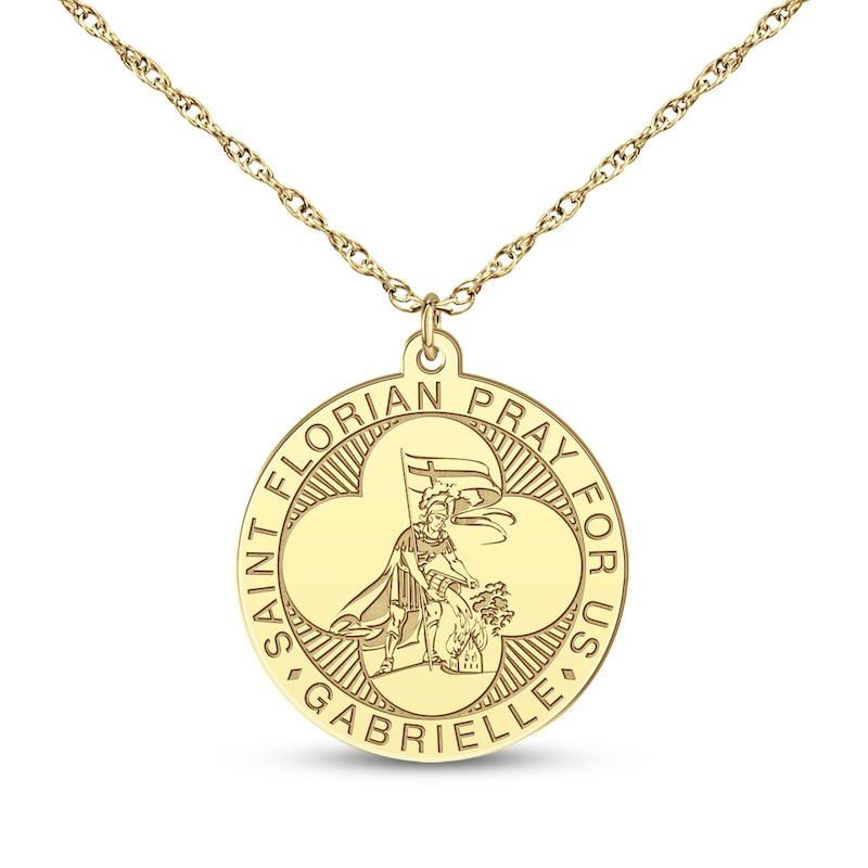 Main Image 4 of Saint & Name Medallion Necklace 10K Yellow Gold 18"