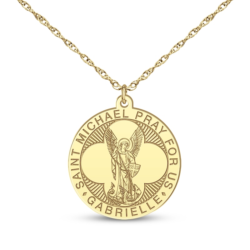 Main Image 6 of Saint & Name Medallion Necklace 10K Yellow Gold 18"