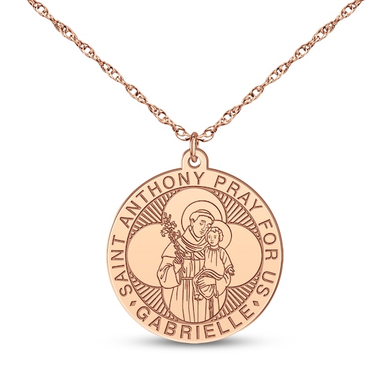 Saint & Name Medallion Necklace 14K Rose Gold 18"