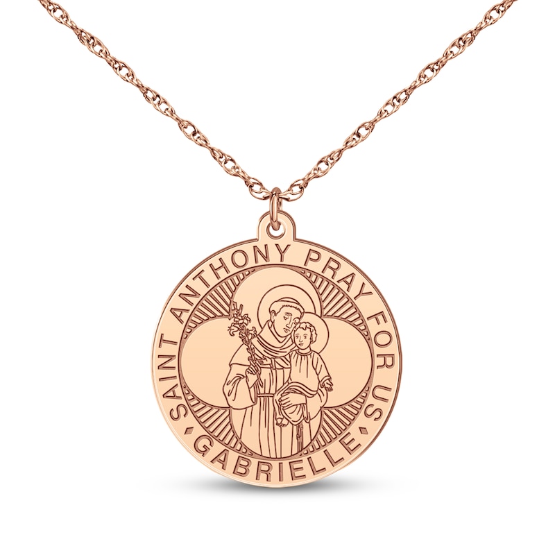 Main Image 1 of Saint & Name Medallion Necklace 14K Rose Gold 18"