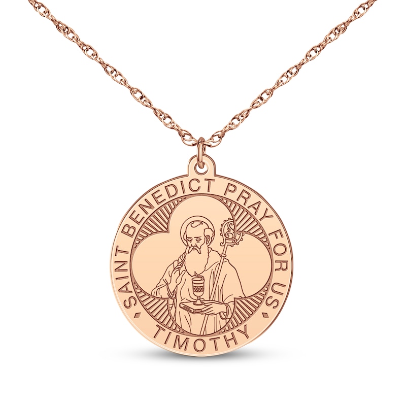Main Image 2 of Saint & Name Medallion Necklace 14K Rose Gold 18"