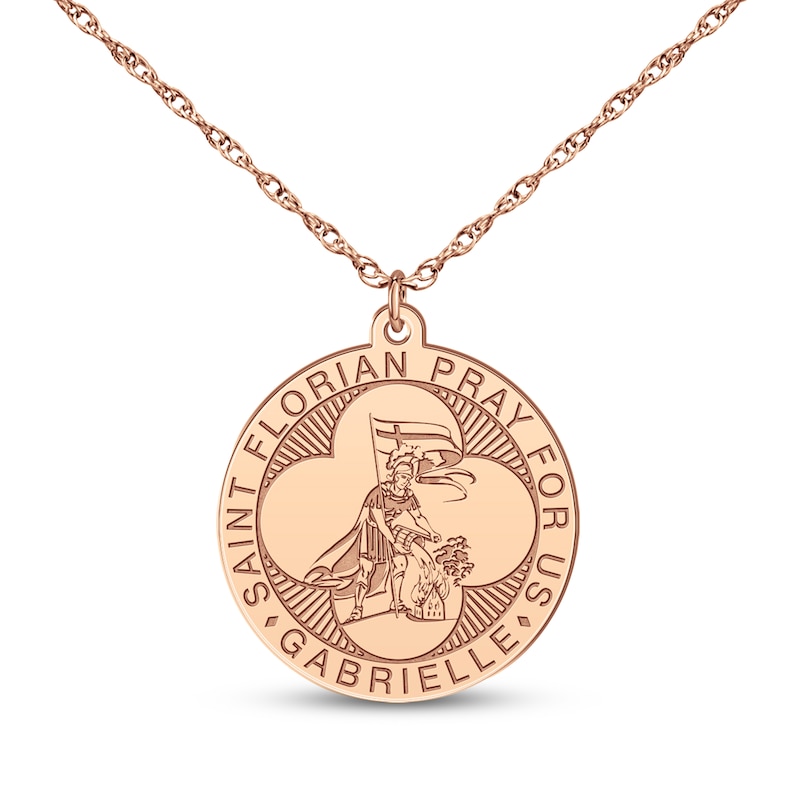 Main Image 4 of Saint & Name Medallion Necklace 14K Rose Gold 18"