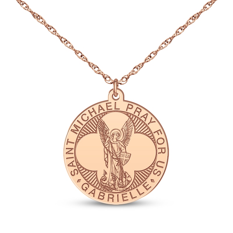 Main Image 6 of Saint & Name Medallion Necklace 14K Rose Gold 18"