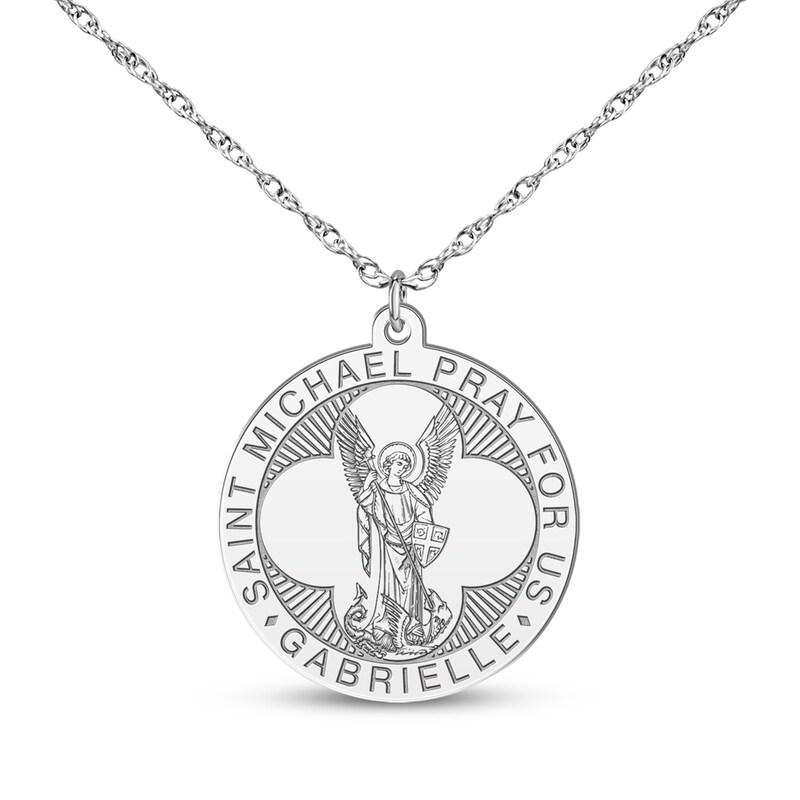 Main Image 6 of Saint & Name Medallion Necklace 14K White Gold 18"