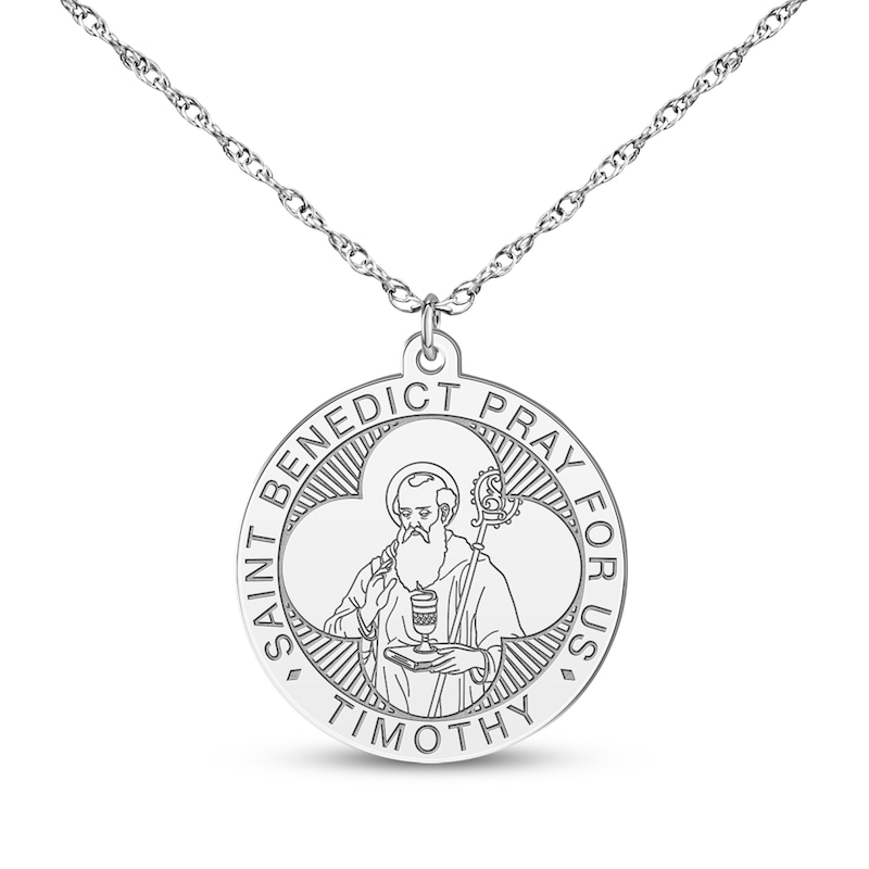 Main Image 2 of Saint & Name Medallion Necklace Sterling Silver 18"