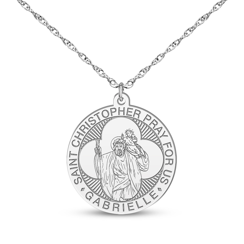 Main Image 3 of Saint & Name Medallion Necklace Sterling Silver 18"
