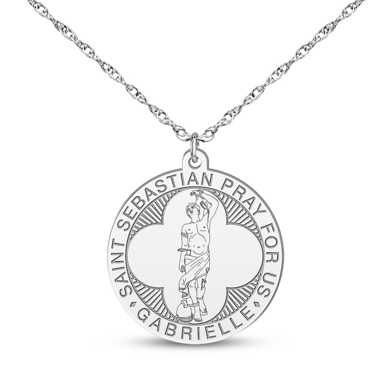 Main Image 7 of Saint & Name Medallion Necklace Sterling Silver 18"