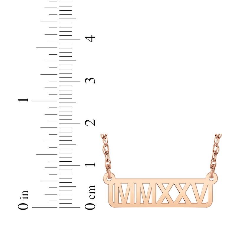 Main Image 4 of Cutout Roman Numeral Year Bar Necklace 14K Rose Gold 18"