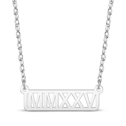 Cutout Roman Numeral Year Bar Necklace Sterling Silver 18"