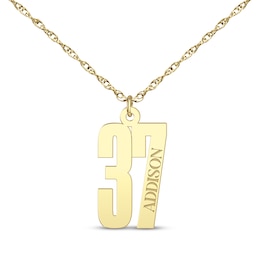 Sport Number & Name Necklace 10K Yellow Gold 18"
