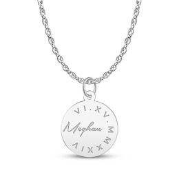 Name & Roman Numeral Date Disc Necklace 10K White Gold 18"