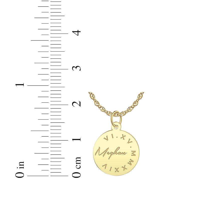 Main Image 4 of Name & Roman Numeral Date Disc Necklace 10K Yellow Gold 18"