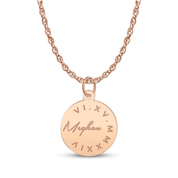 Name & Roman Numeral Date Disc Necklace 14K Rose Gold 18"