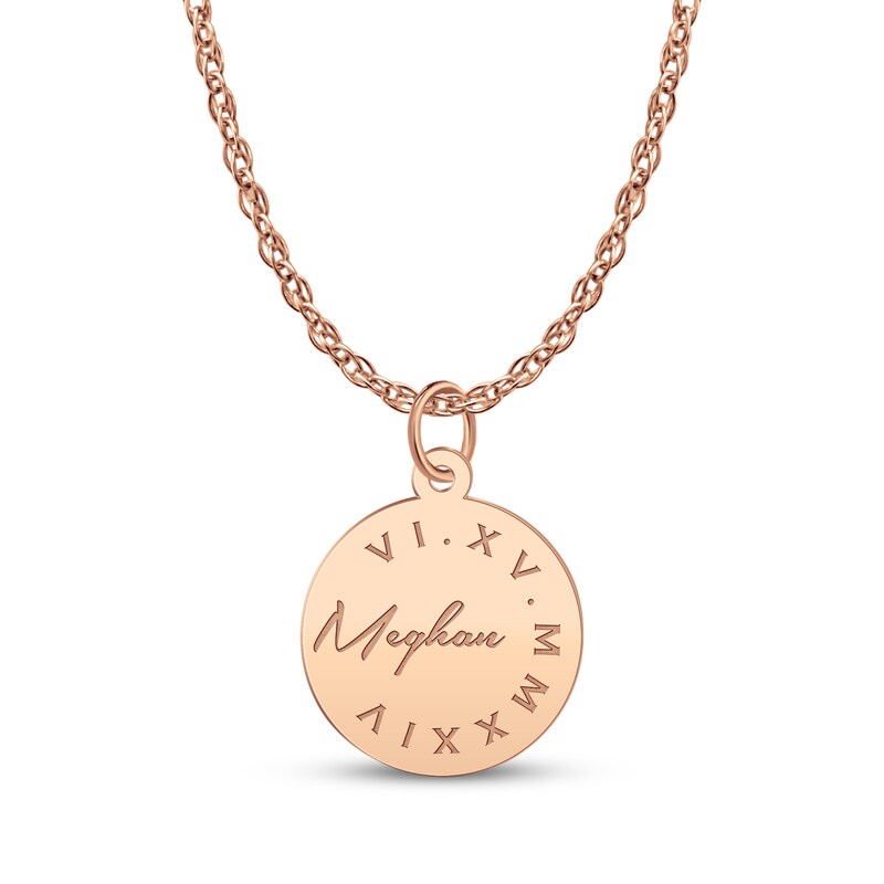 Main Image 1 of Name & Roman Numeral Date Disc Necklace 14K Rose Gold 18"