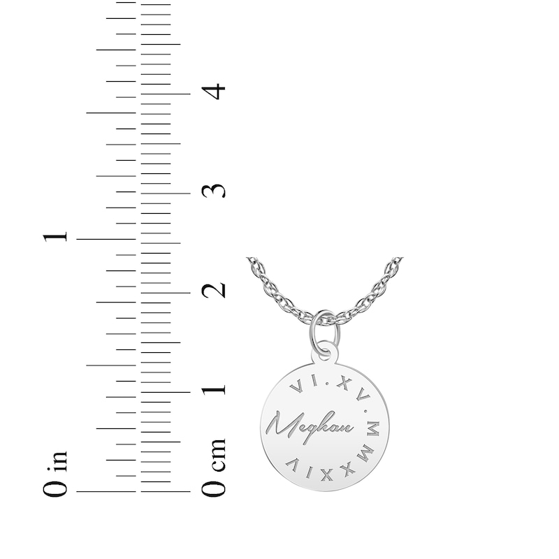 Main Image 4 of Name & Roman Numeral Date Disc Necklace Sterling Silver 18"