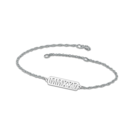Roman Numeral Year Bracelet 10K White Gold 7.25"