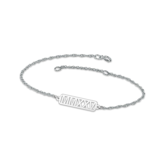 Roman Numeral Year Bracelet 14K White Gold 7.25"
