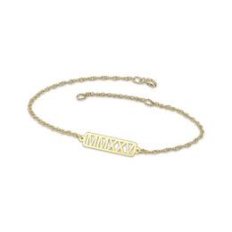 Roman Numeral Year Bracelet 14K Yellow Gold 7.25"