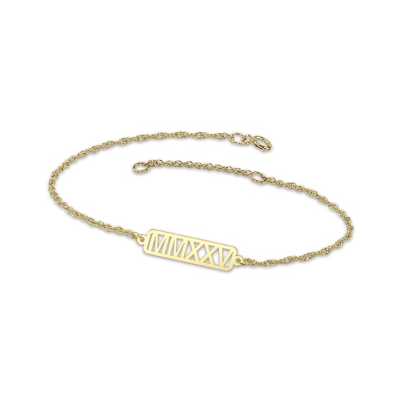 Roman Numeral Year Bracelet 14K Yellow Gold 7.25"