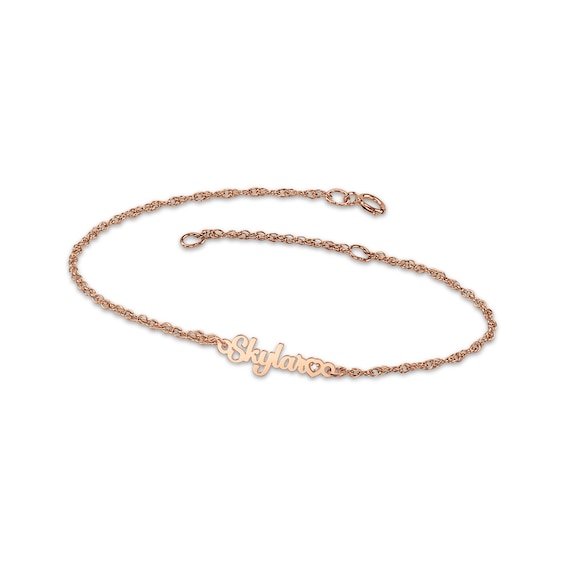 Diamond Accent Heart Name Bracelet 14K Rose Gold 7.5"