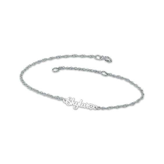 Diamond Accent Heart Name Bracelet Sterling Silver 7.5"