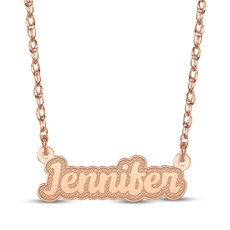 Main Image 1 of Textured Script Nameplate Necklace 14K Rose Gold 18"