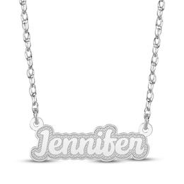 Textured Script Nameplate Necklace 14K White Gold 18"