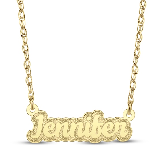 Textured Script Nameplate Necklace 14K Yellow Gold 18"