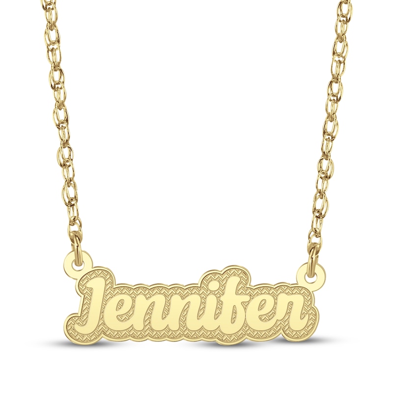 Main Image 1 of Textured Script Nameplate Necklace 14K Yellow Gold 18"