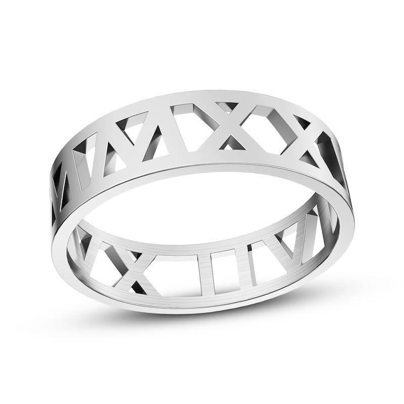 Main Image 1 of Roman Numeral Date Ring 14K White Gold