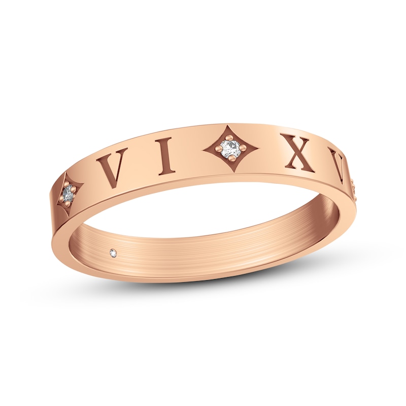 Main Image 1 of Diamond Accent Roman Numeral Date Ring 14K Rose Gold