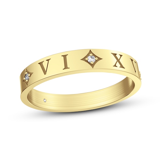 Diamond Accent Roman Numeral Date Ring 14K Yellow Gold