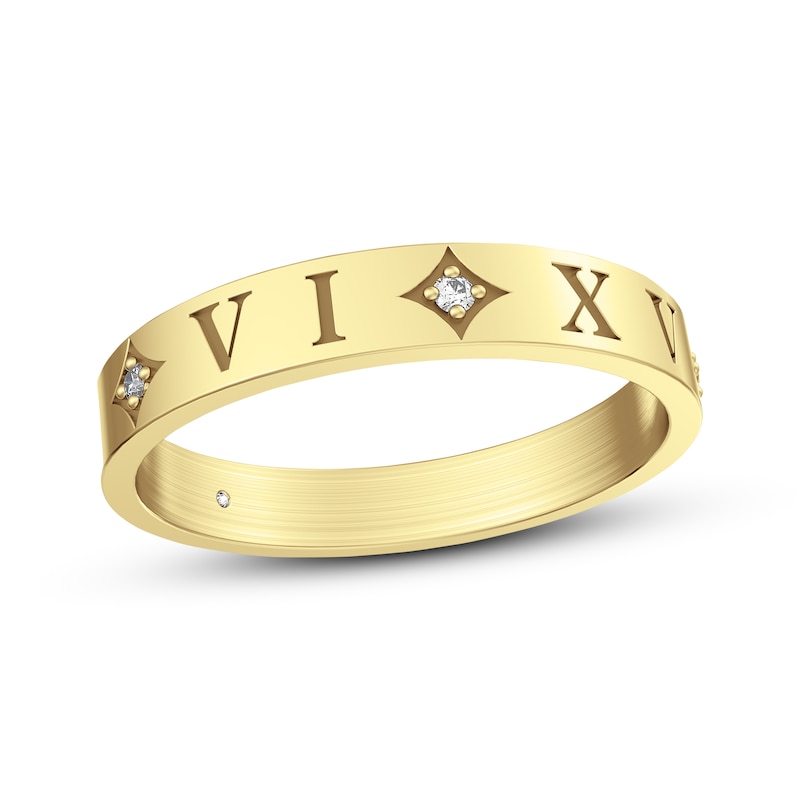 Main Image 1 of Diamond Accent Roman Numeral Date Ring 14K Yellow Gold