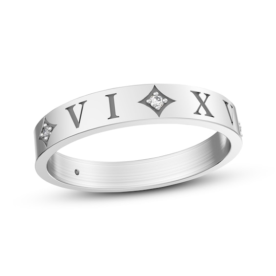 Diamond Accent Roman Numeral Date Ring Sterling Silver