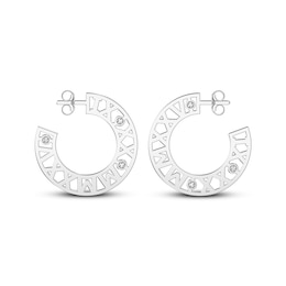 Diamond Accent Roman Numeral Date Hoop Earrings Sterling Silver