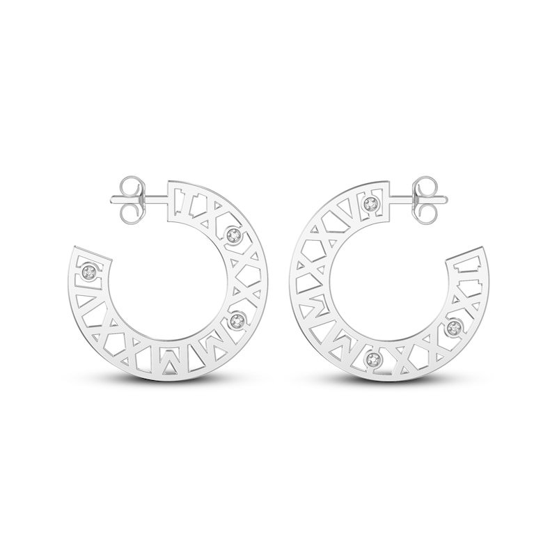 Main Image 1 of Diamond Accent Roman Numeral Date Hoop Earrings Sterling Silver