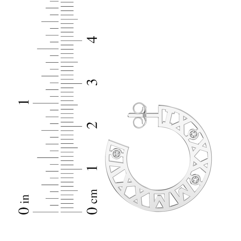 Main Image 3 of Diamond Accent Roman Numeral Date Hoop Earrings Sterling Silver
