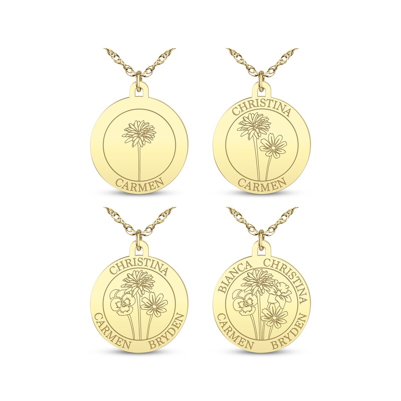 Main Image 3 of Family Name & Birth Flower Circle Necklace 10K Yellow Gold 18"
