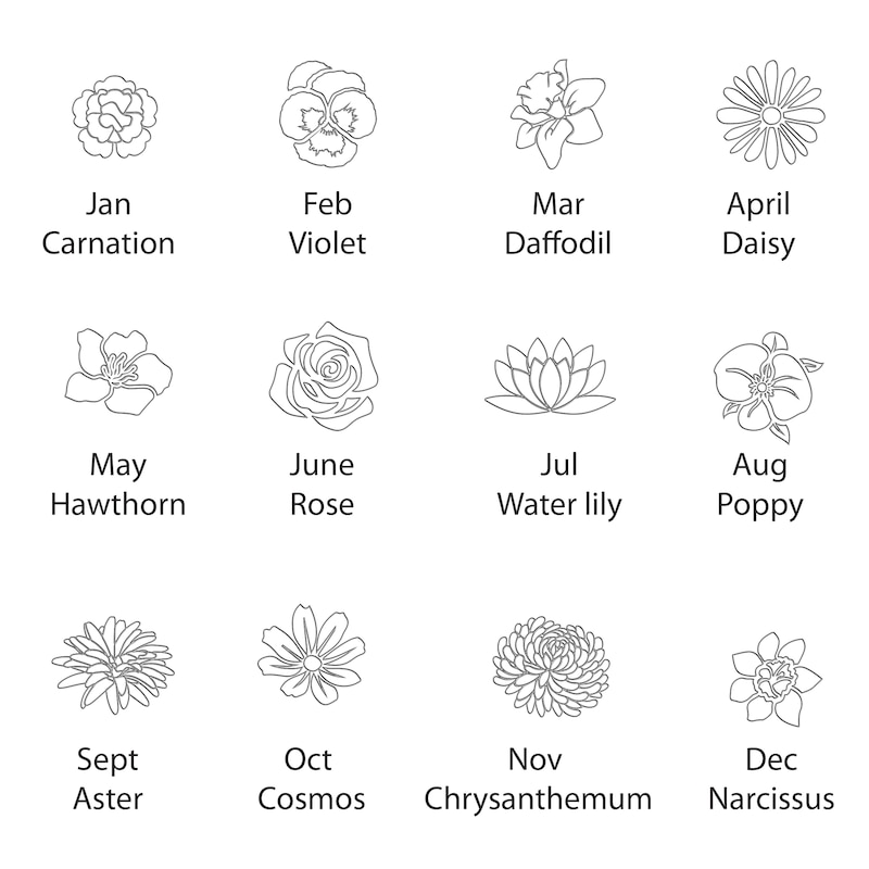 Main Image 5 of Family Name & Birth Flower Circle Necklace 14K White Gold 18"