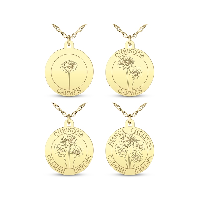 Main Image 3 of Family Name & Birth Flower Circle Necklace 14K Yellow Gold 18"