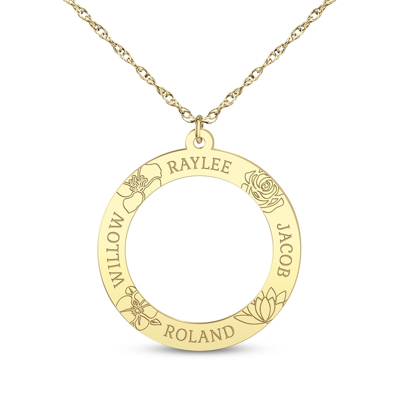 Main Image 1 of Family Name & Birth Flower Open Circle Necklace 10K Yellow Gold 18"