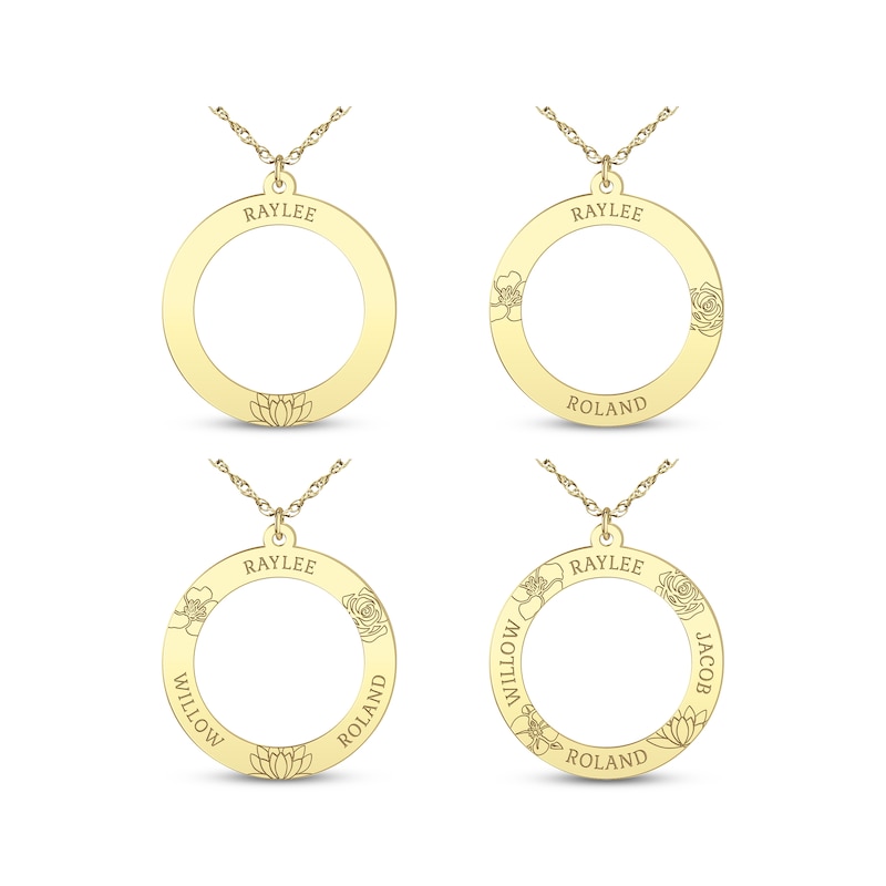 Main Image 3 of Family Name & Birth Flower Open Circle Necklace 10K Yellow Gold 18"