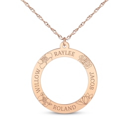 Family Name & Birth Flower Open Circle Necklace 14K Rose Gold 18"