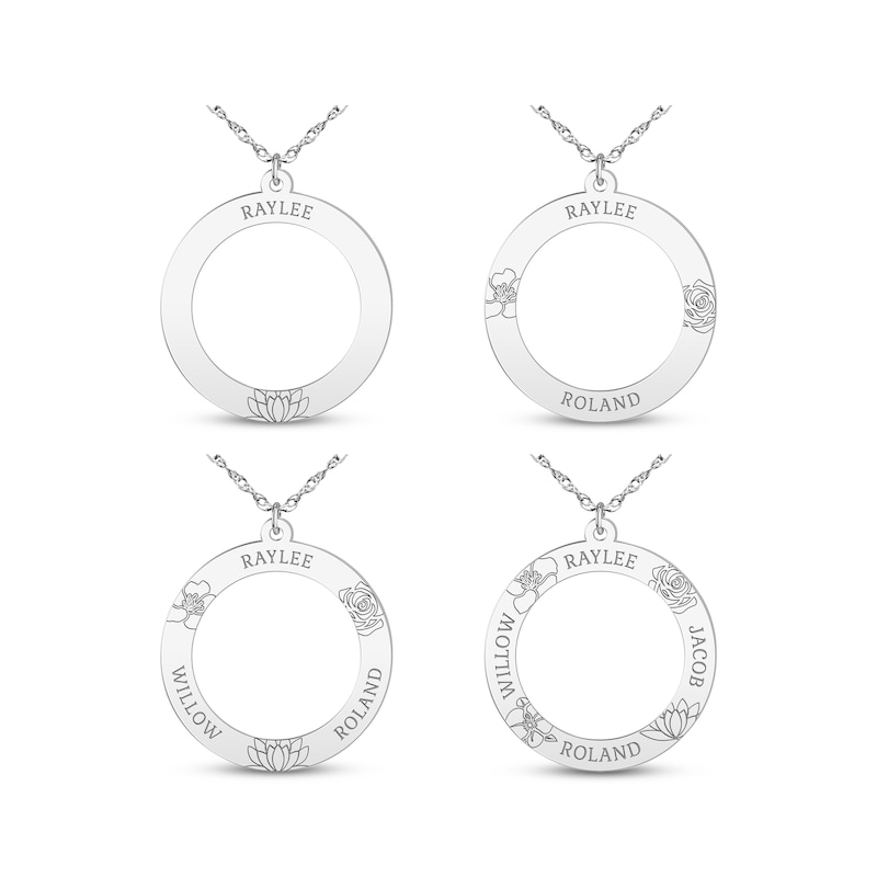 Main Image 3 of Family Name & Birth Flower Open Circle Necklace 14K White Gold 18"